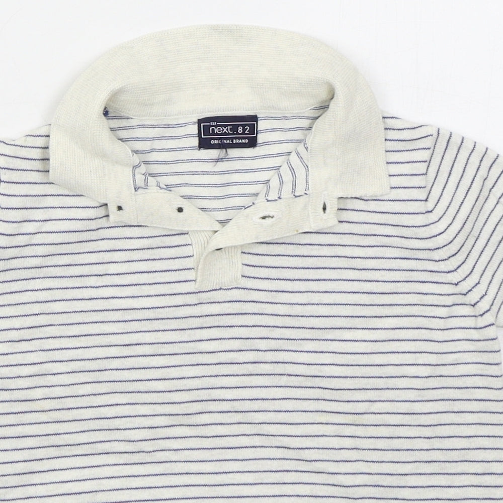 NEXT Boys Grey Striped Cotton Basic Polo Size 4 Years Collared Pullover