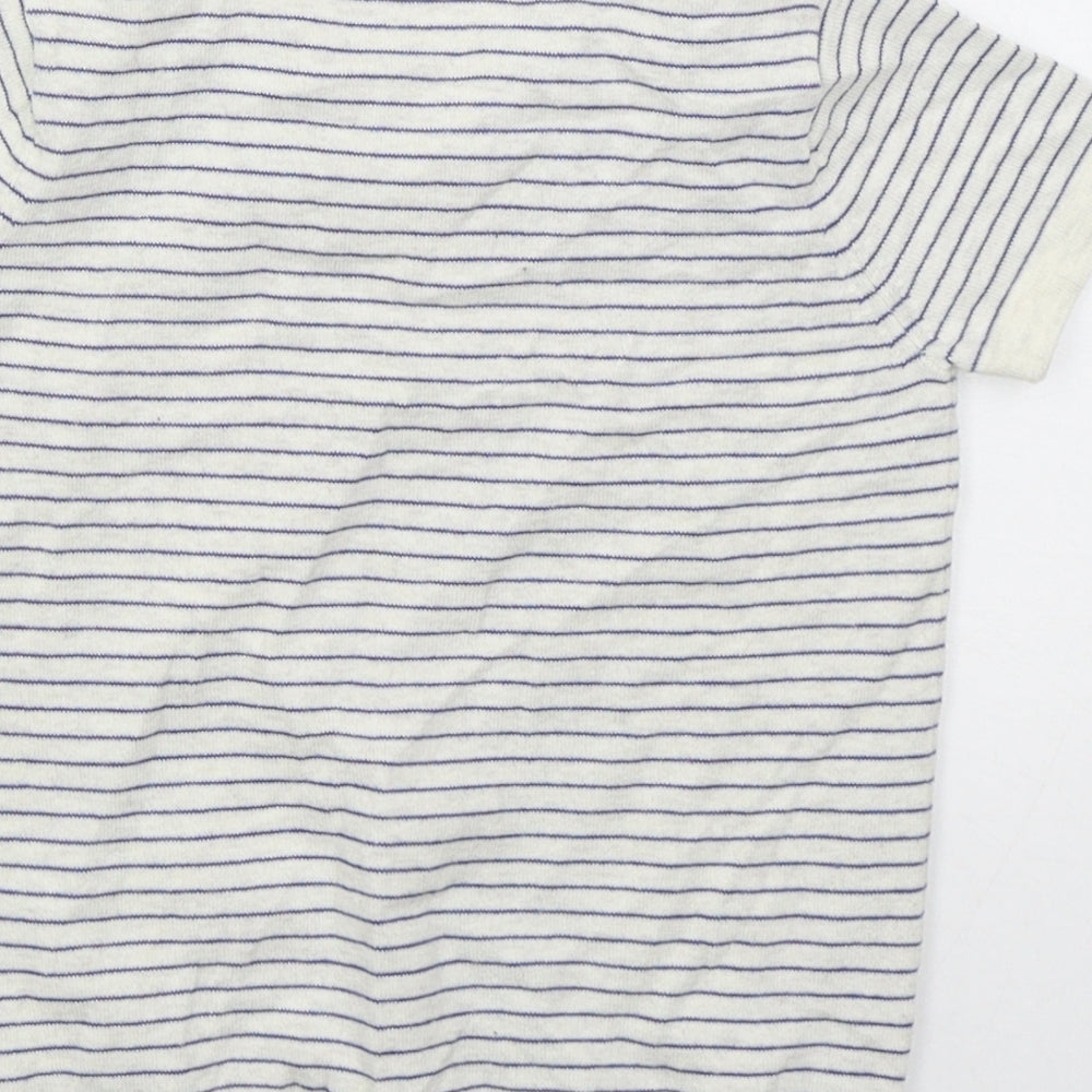 NEXT Boys Grey Striped Cotton Basic Polo Size 4 Years Collared Pullover