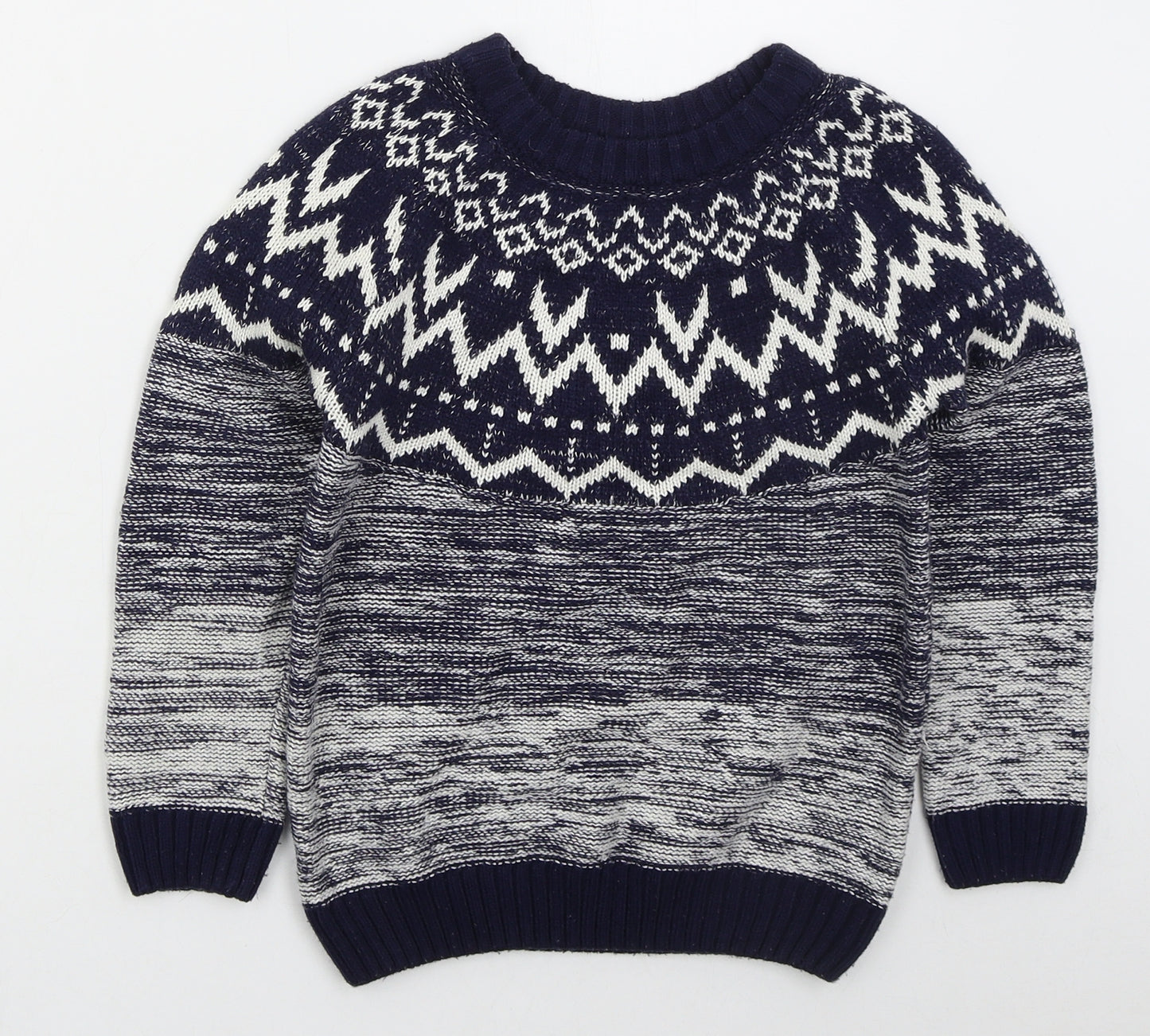 Matalan Boys Blue Crew Neck Fair Isle Cotton Pullover Jumper Size 8-9 Years  Pullover