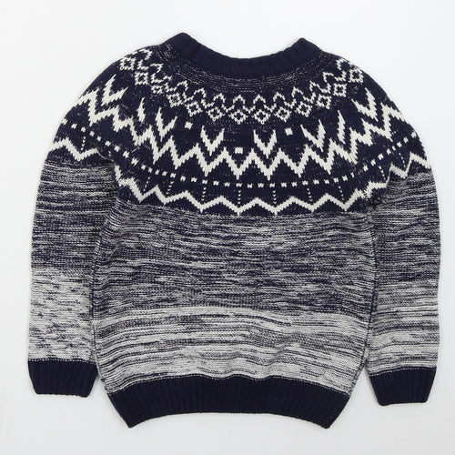 Matalan Boys Blue Crew Neck Fair Isle Cotton Pullover Jumper Size 8-9 Years  Pullover