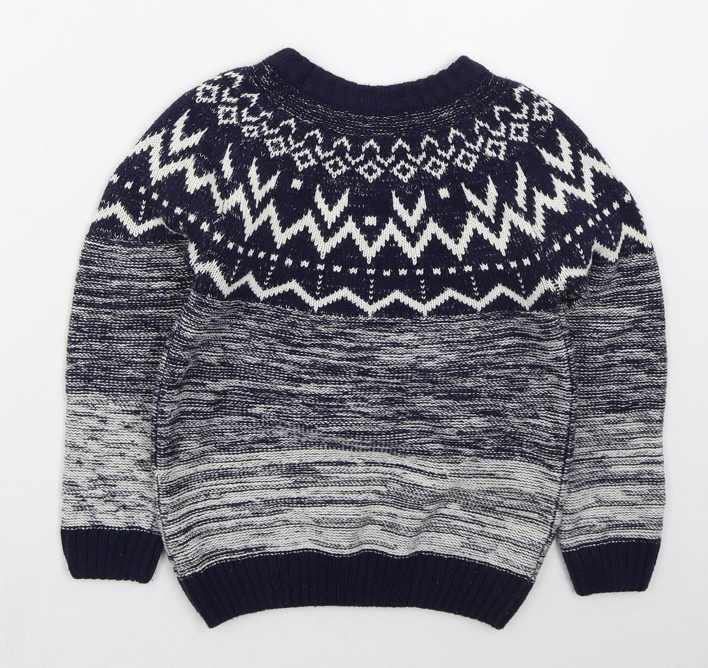 Matalan Boys Blue Crew Neck Fair Isle Cotton Pullover Jumper Size 8-9 Years  Pullover
