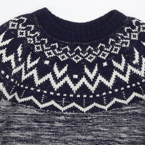 Matalan Boys Blue Crew Neck Fair Isle Cotton Pullover Jumper Size 8-9 Years  Pullover