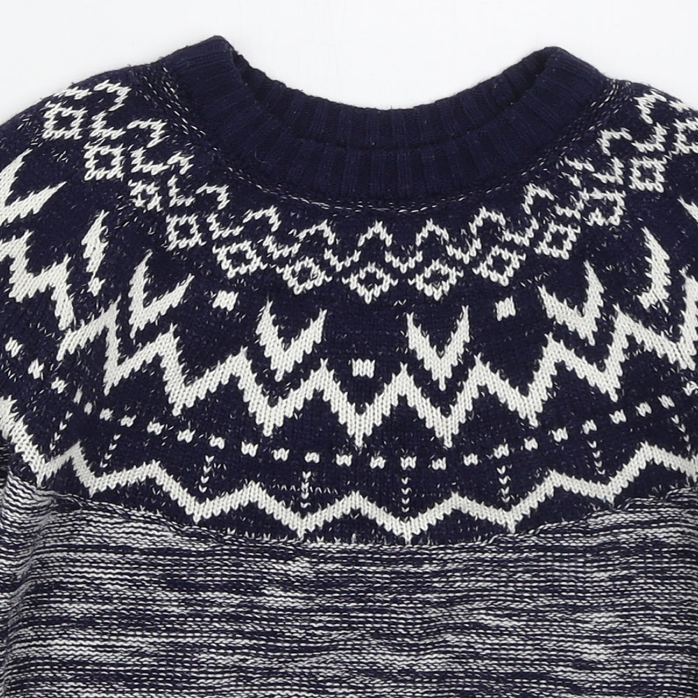 Matalan Boys Blue Crew Neck Fair Isle Cotton Pullover Jumper Size 8-9 Years  Pullover