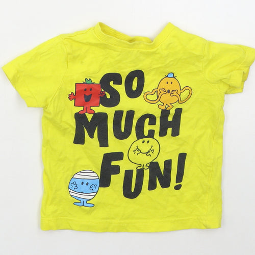 Tesco Boys Yellow  Cotton Basic T-Shirt Size 18-24 Months Crew Neck Pullover - MR Men so Much Fun