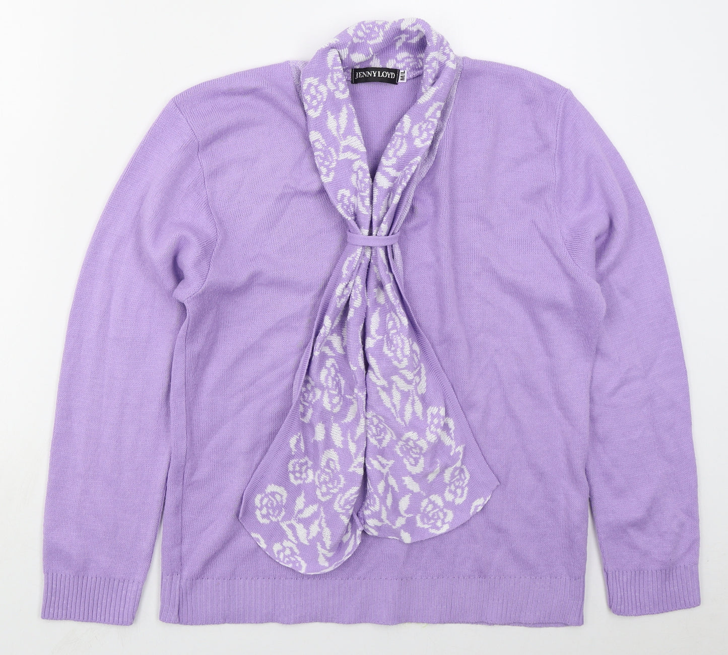 Jenny Loyd Womens Purple Collared Floral Acrylic Pullover Jumper Size M