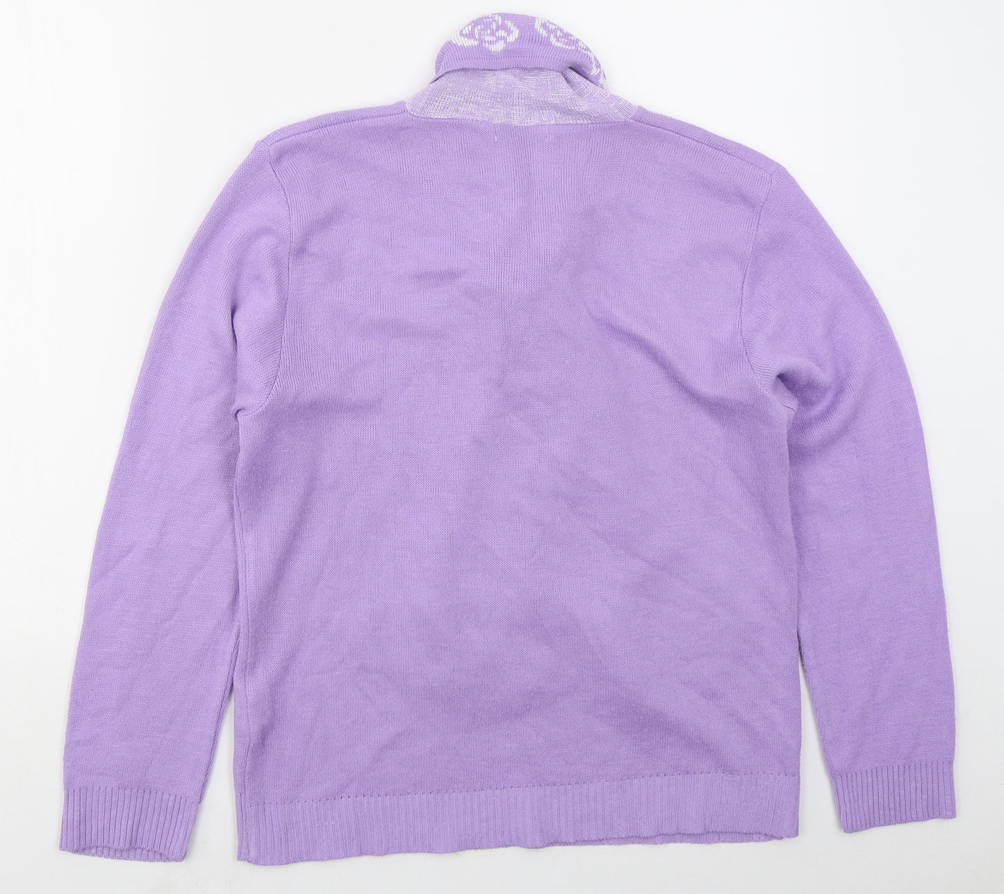 Jenny Loyd Womens Purple Collared Floral Acrylic Pullover Jumper Size M