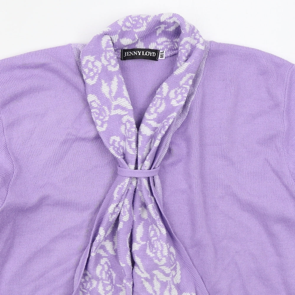 Jenny Loyd Womens Purple Collared Floral Acrylic Pullover Jumper Size M
