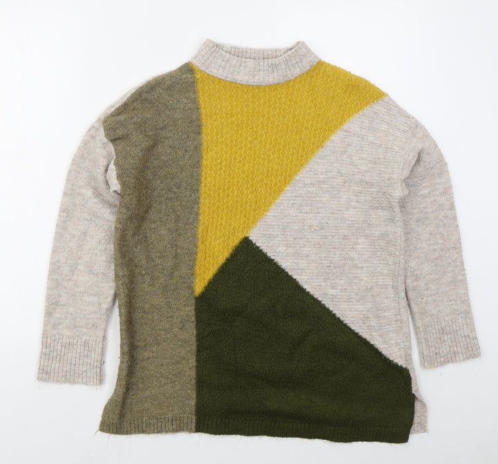 M&Co Womens Beige Mock Neck Acrylic Pullover Jumper Size 10 - Colour Block