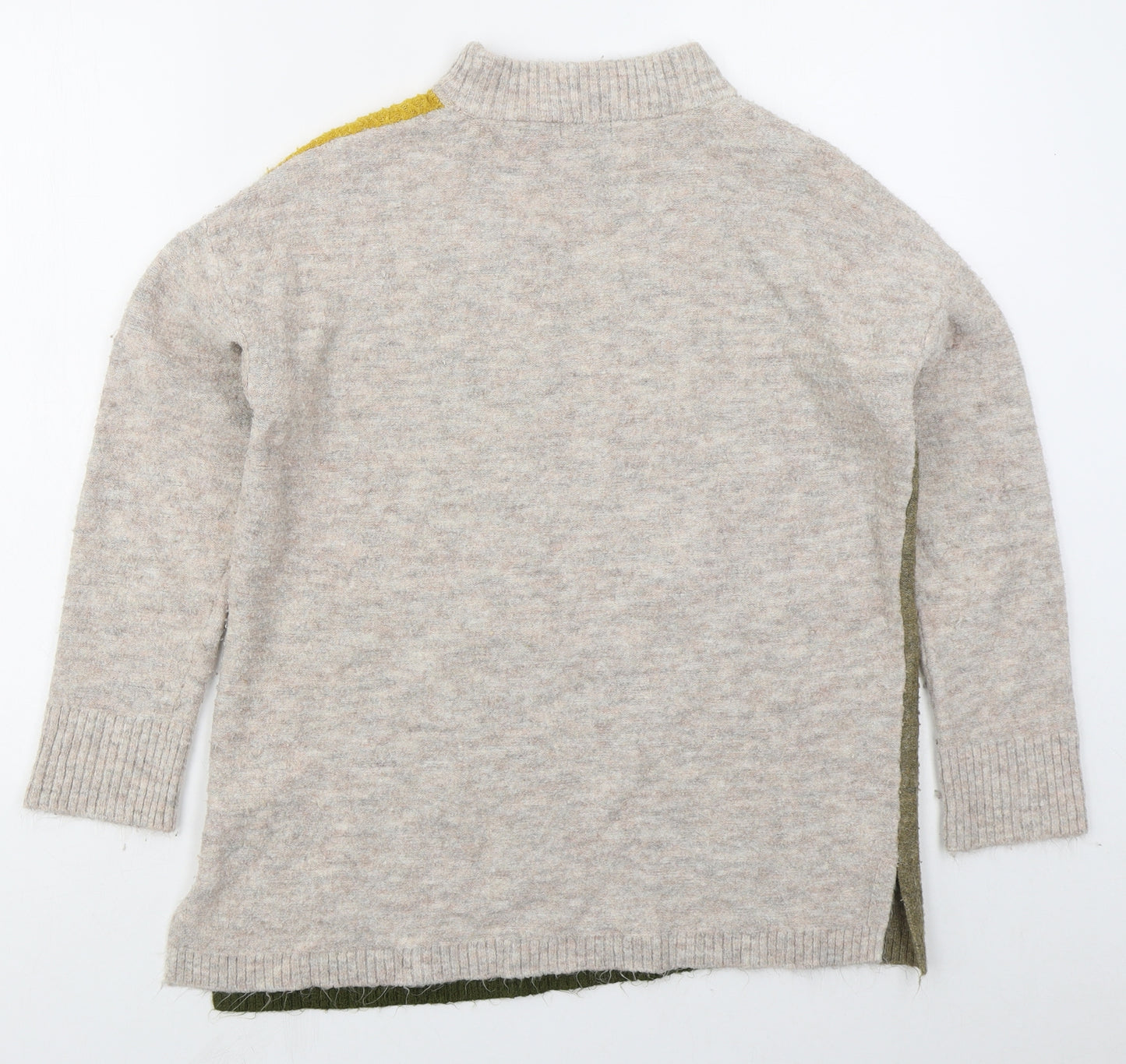 M&Co Womens Beige Mock Neck  Acrylic Pullover Jumper Size 10   - Colour Block