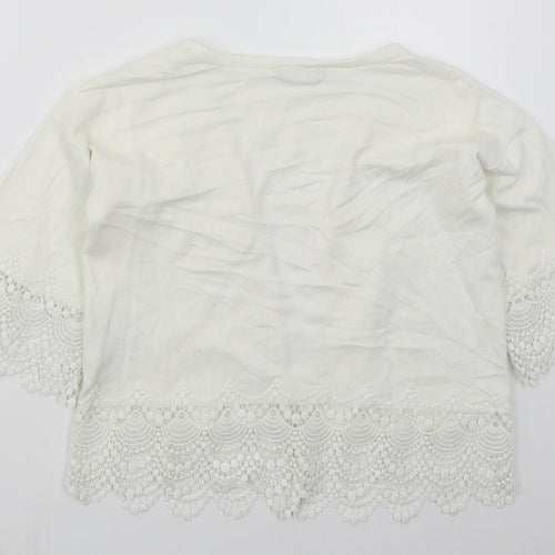Dorothy Perkins Womens White V-Neck  Cotton Cardigan Jumper Size 12