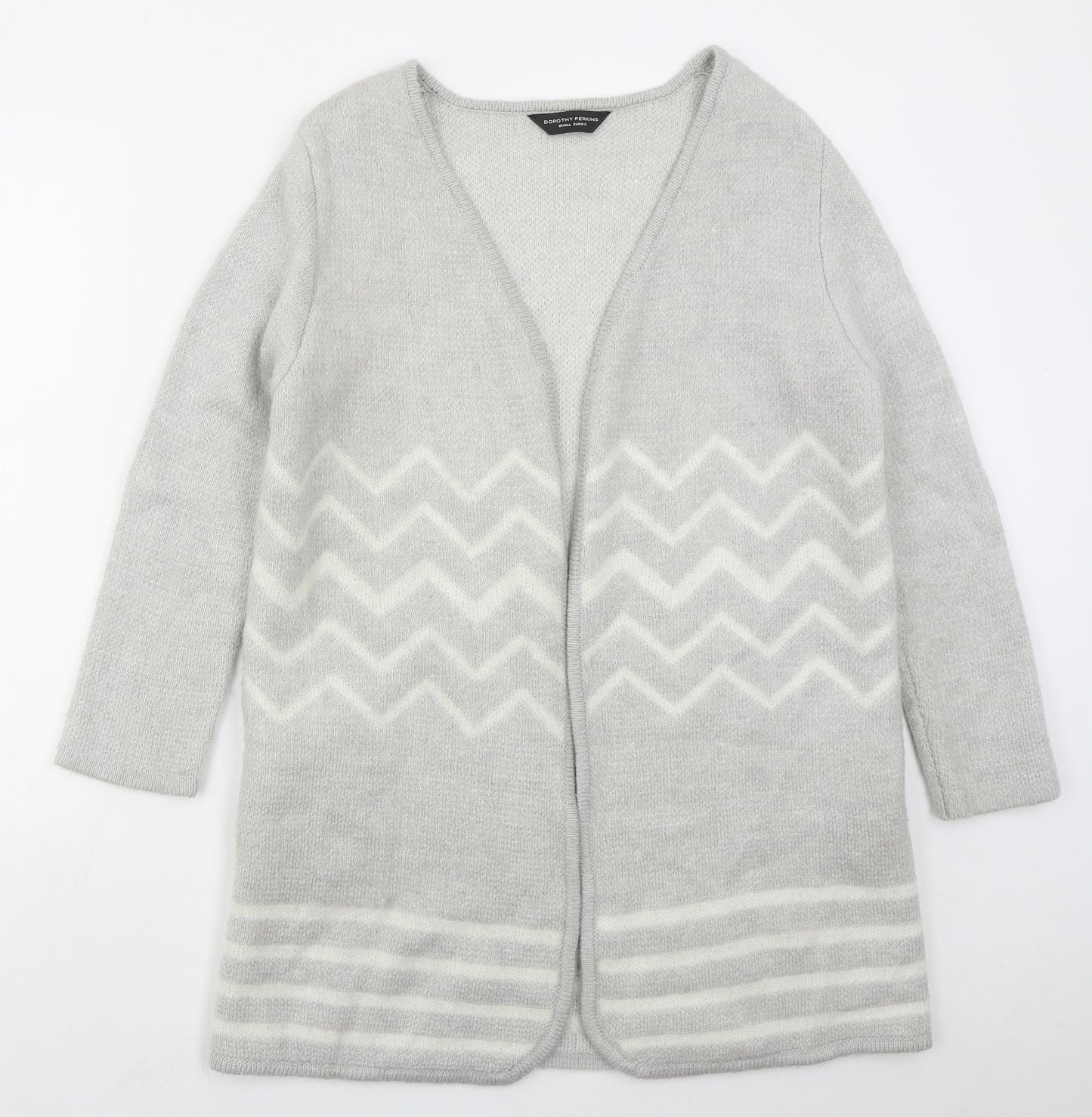 Dorothy Perkins Womens Grey V-Neck Geometric Acrylic Cardigan Jumper Size S   - Zig Zag