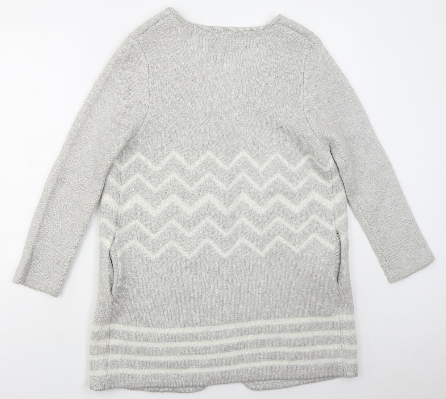 Dorothy Perkins Womens Grey V-Neck Geometric Acrylic Cardigan Jumper Size S   - Zig Zag