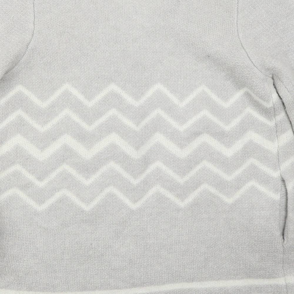 Dorothy Perkins Womens Grey V-Neck Geometric Acrylic Cardigan Jumper Size S   - Zig Zag