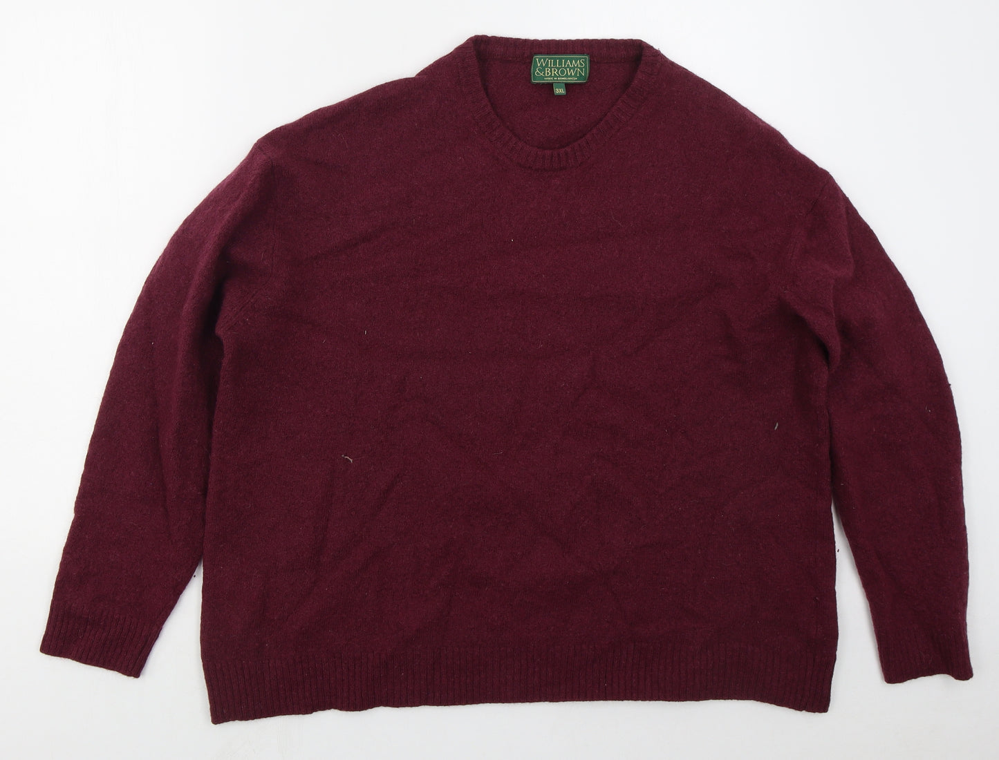 Williams & Brown Mens Red Crew Neck  Wool Pullover Jumper Size 3XL   - Burgundy