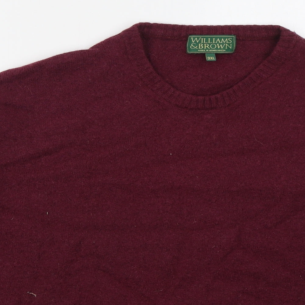 Williams & Brown Mens Red Crew Neck  Wool Pullover Jumper Size 3XL   - Burgundy