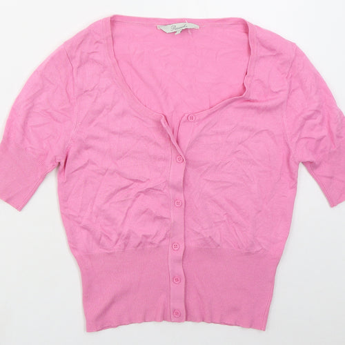 Peacocks Womens Pink Round Neck  Viscose Cardigan Jumper Size 12