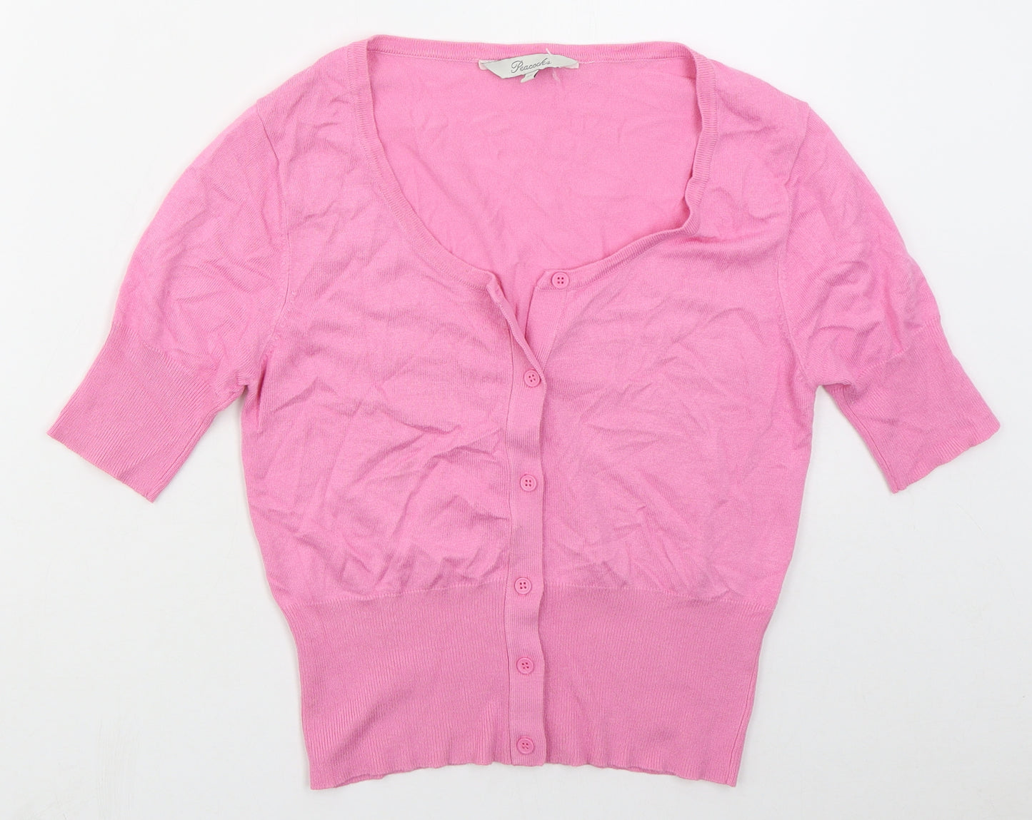 Peacocks Womens Pink Round Neck  Viscose Cardigan Jumper Size 12