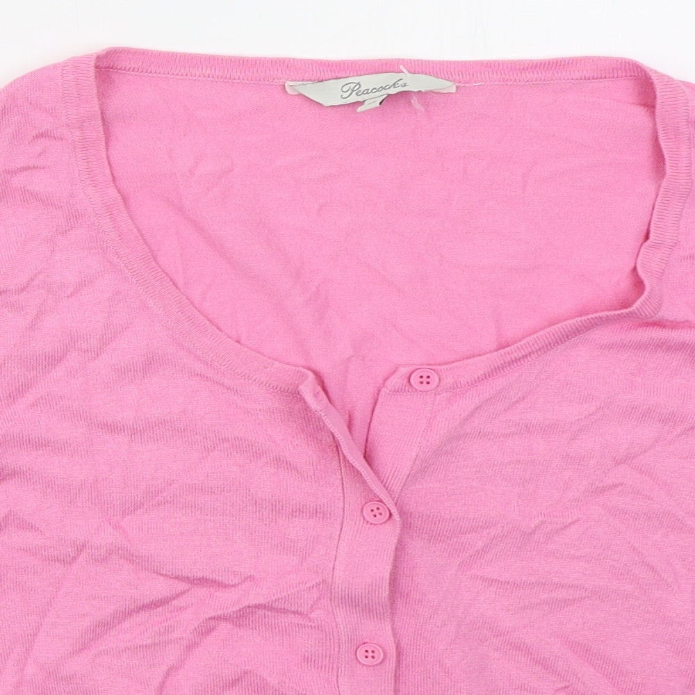 Peacocks Womens Pink Round Neck  Viscose Cardigan Jumper Size 12