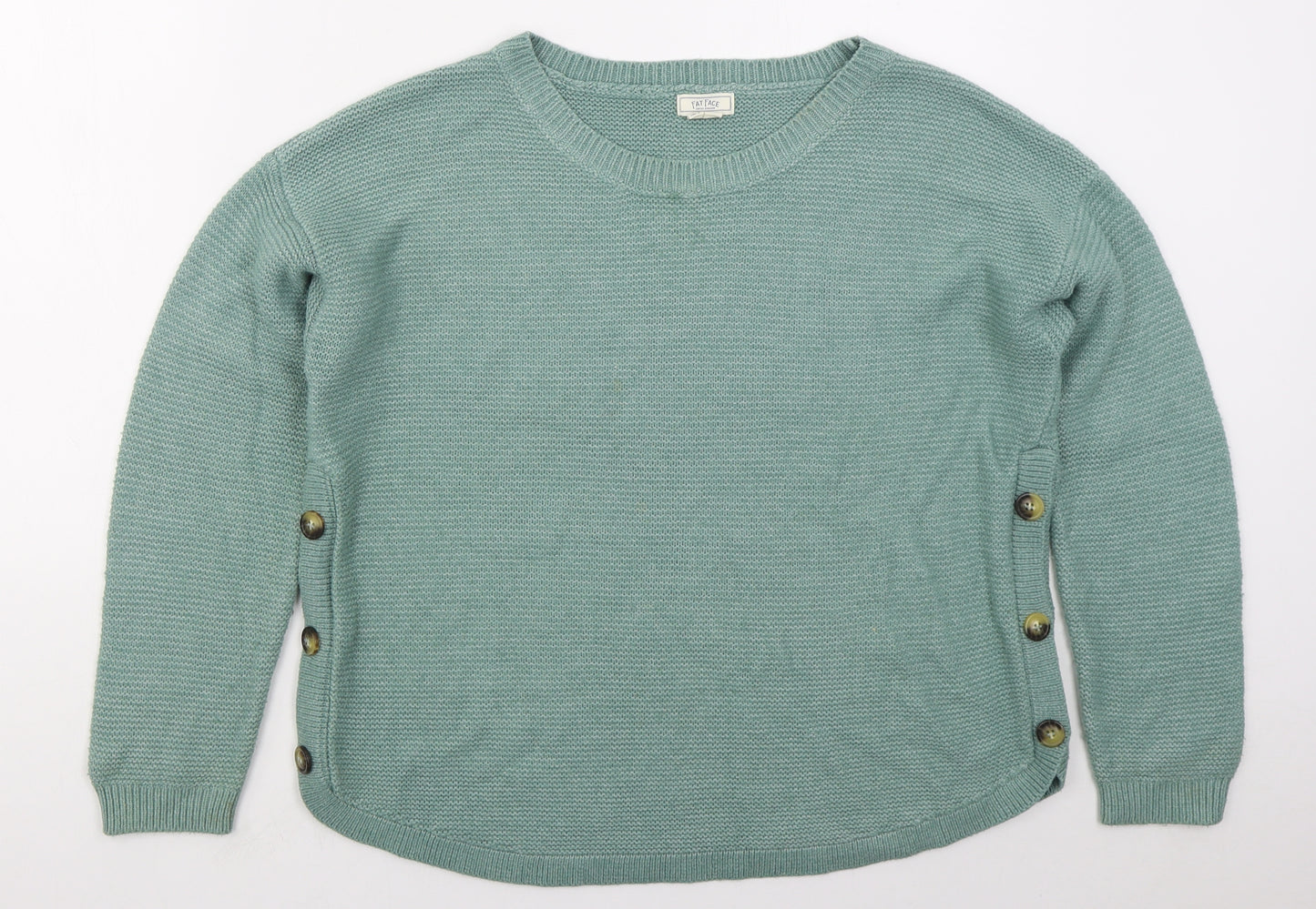 Fat Face Womens Green Boat Neck  Acrylic Pullover Jumper Size 12