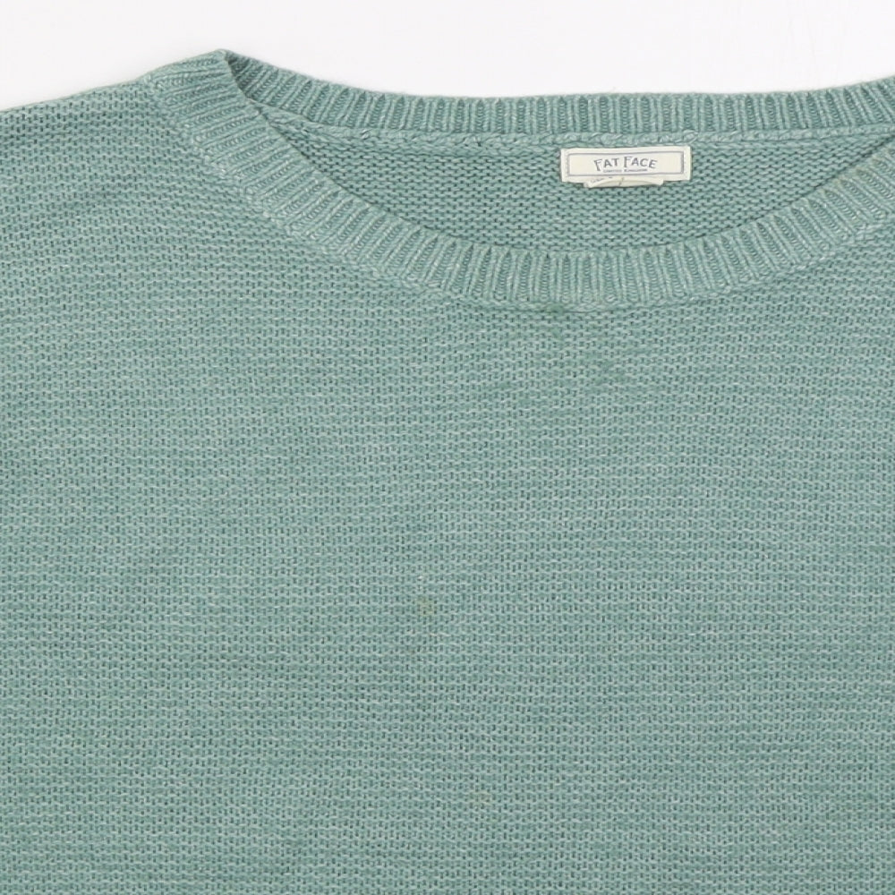 Fat Face Womens Green Boat Neck  Acrylic Pullover Jumper Size 12