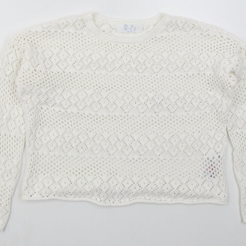 Primark Womens White Crew Neck  Polyester Pullover Jumper Size 12