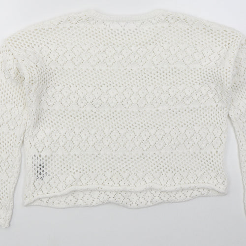 Primark Womens White Crew Neck  Polyester Pullover Jumper Size 12