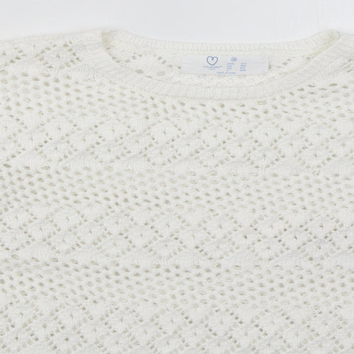 Primark Womens White Crew Neck  Polyester Pullover Jumper Size 12