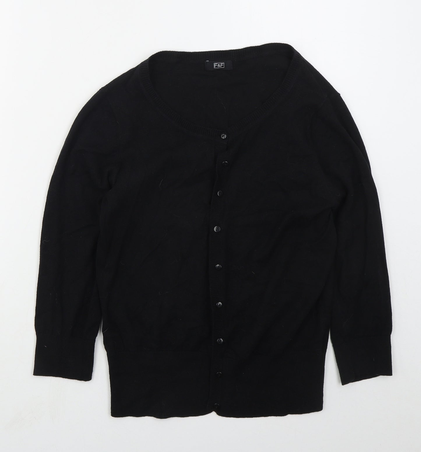 F&F Womens Black Round Neck  Cotton Cardigan Jumper Size 14