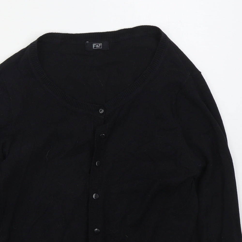F&F Womens Black Round Neck  Cotton Cardigan Jumper Size 14