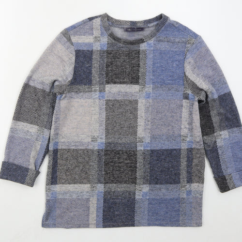 Marks and Spencer Womens Blue Crew Neck Check Polyester Pullover Jumper Size 10