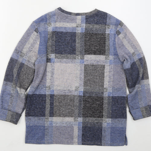Marks and Spencer Womens Blue Crew Neck Check Polyester Pullover Jumper Size 10