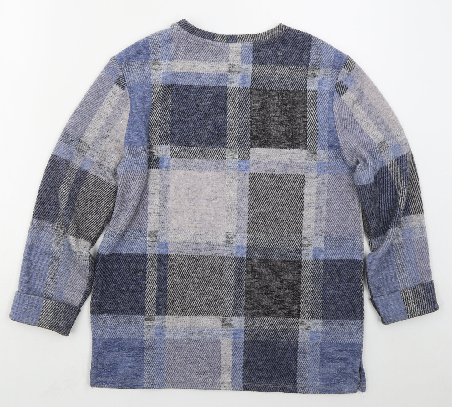 Marks and Spencer Womens Blue Crew Neck Check Polyester Pullover Jumper Size 10