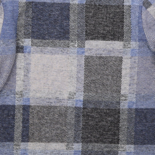 Marks and Spencer Womens Blue Crew Neck Check Polyester Pullover Jumper Size 10