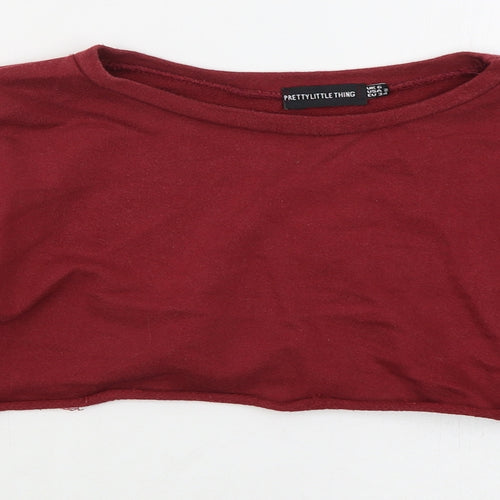 PRETTYLITTLETHING Womens Red  Cotton Pullover Sweatshirt Size 6  Pullover
