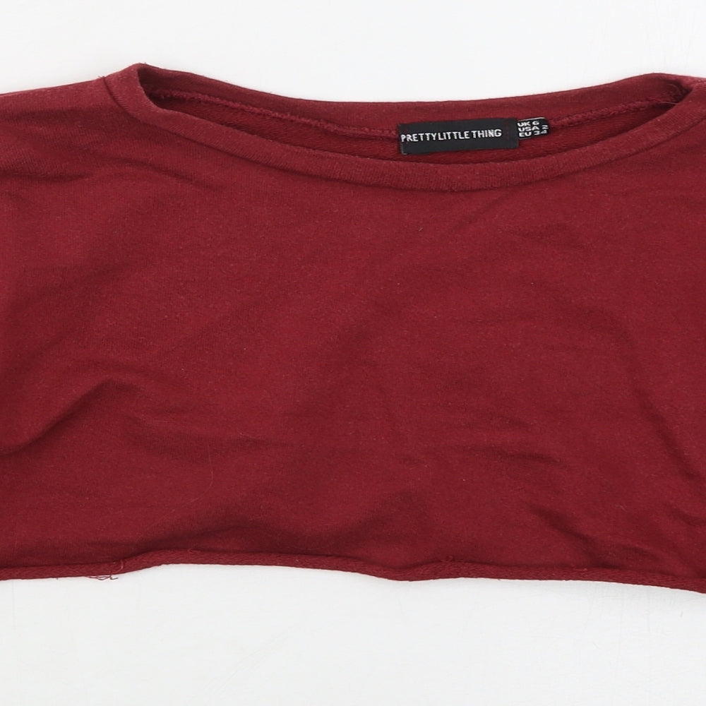 PRETTYLITTLETHING Womens Red  Cotton Pullover Sweatshirt Size 6  Pullover