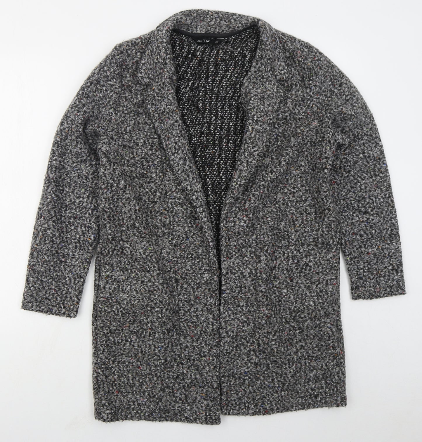 F&F Womens Grey V-Neck  Polyester Cardigan Jumper Size 12