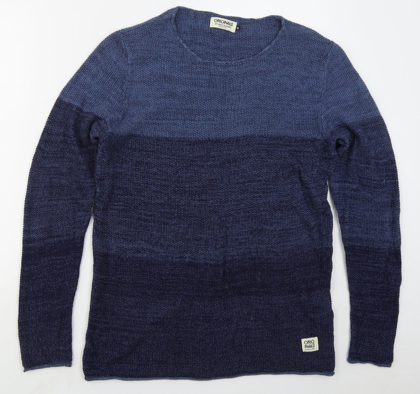 JACK & JONES Mens Blue Round Neck Striped Cotton Pullover Jumper Size M