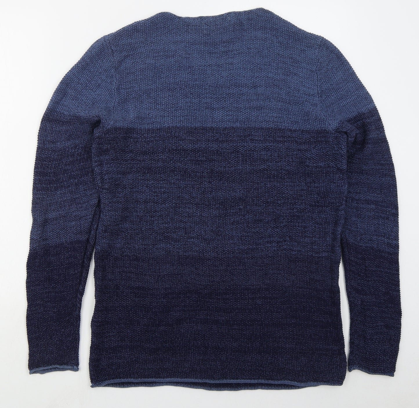 JACK & JONES Mens Blue Round Neck Striped Cotton Pullover Jumper Size M