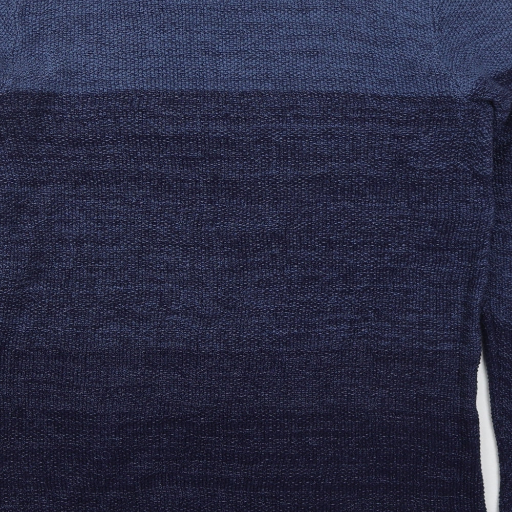JACK & JONES Mens Blue Round Neck Striped Cotton Pullover Jumper Size M