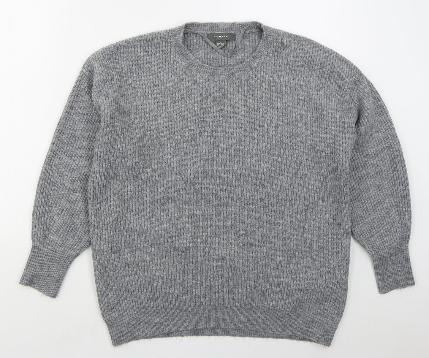 Primark Womens Grey Crew Neck  Acrylic Pullover Jumper Size 12