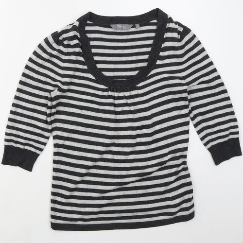 New Look Womens Grey Scoop Neck Striped Viscose Pullover Jumper Size 10
