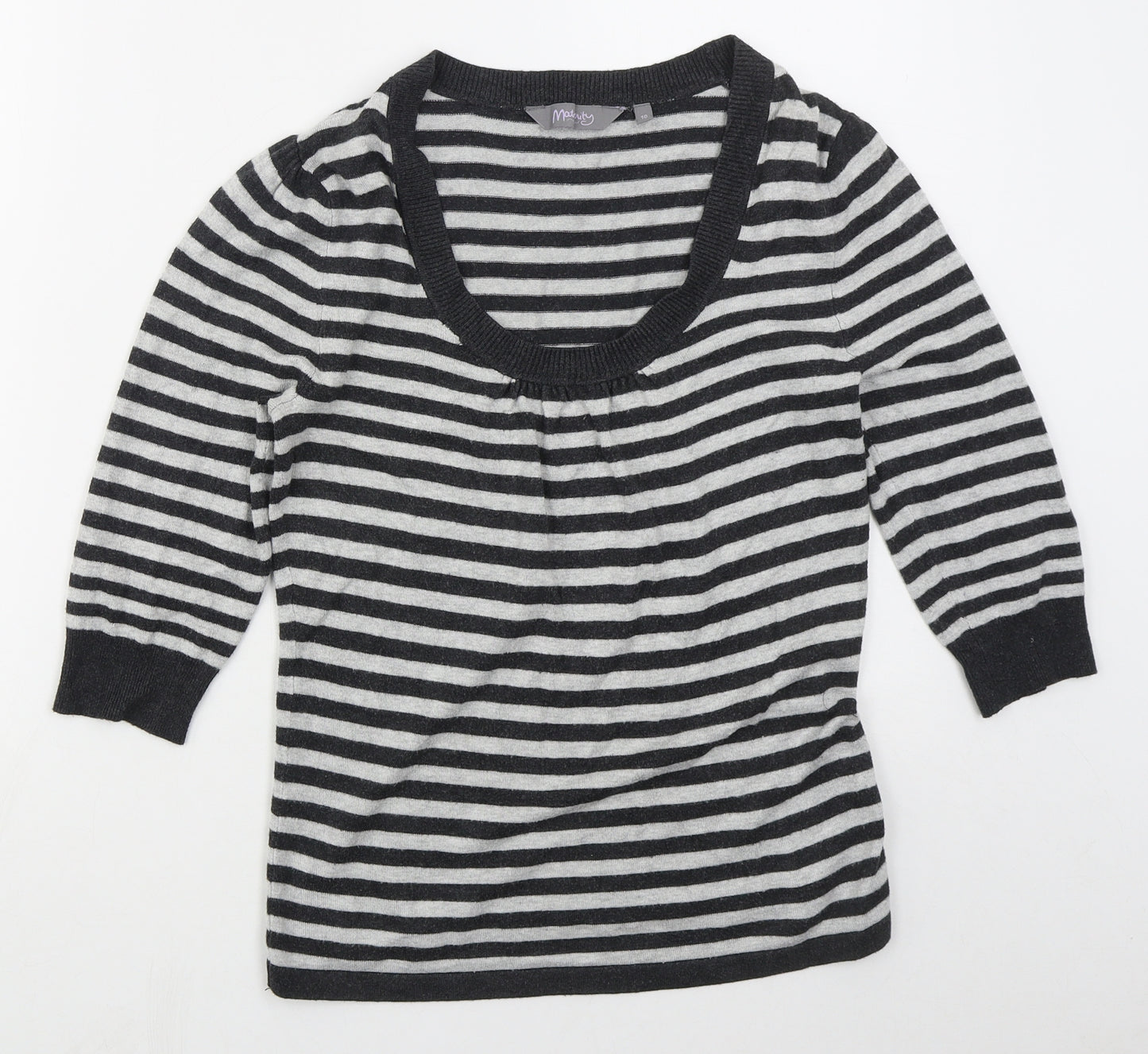 New Look Womens Grey Scoop Neck Striped Viscose Pullover Jumper Size 10