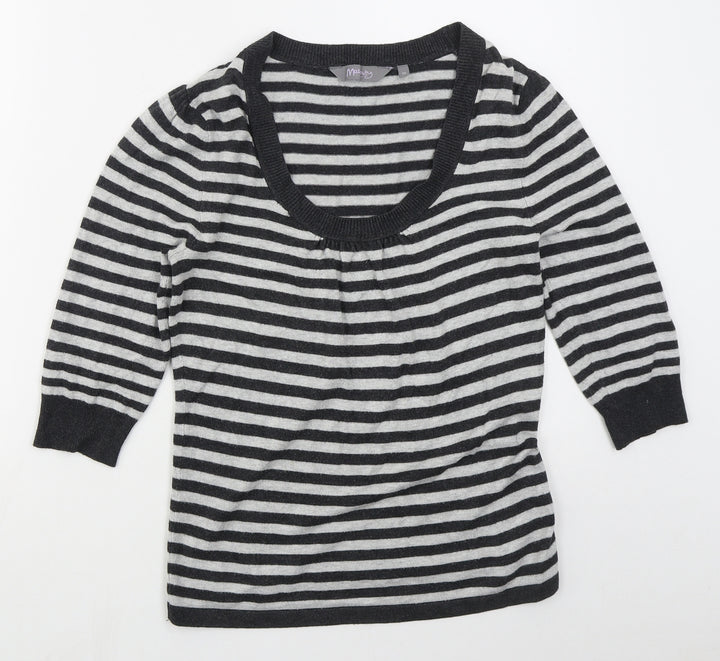 New Look Womens Grey Scoop Neck Striped Viscose Pullover Jumper Size 10