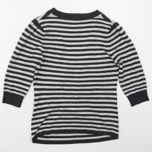 New Look Womens Grey Scoop Neck Striped Viscose Pullover Jumper Size 10