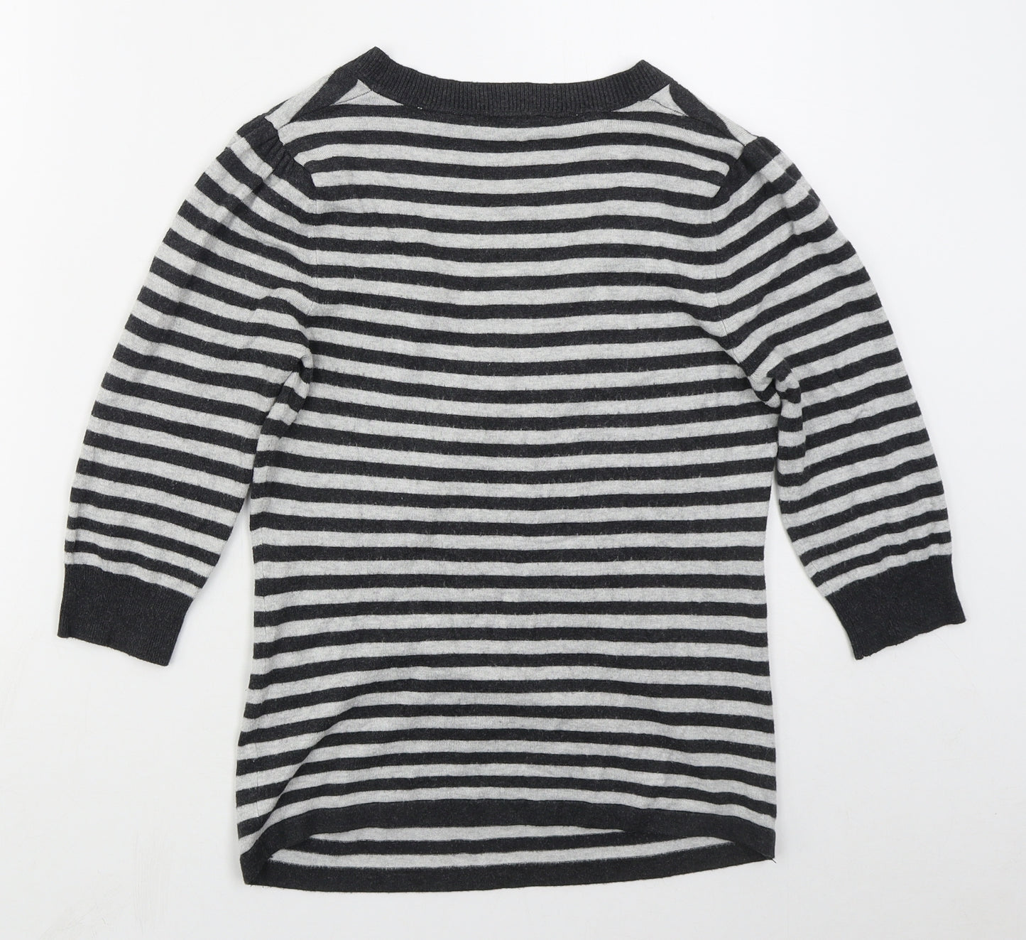New Look Womens Grey Scoop Neck Striped Viscose Pullover Jumper Size 10