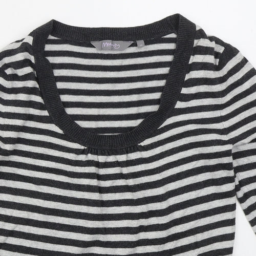 New Look Womens Grey Scoop Neck Striped Viscose Pullover Jumper Size 10