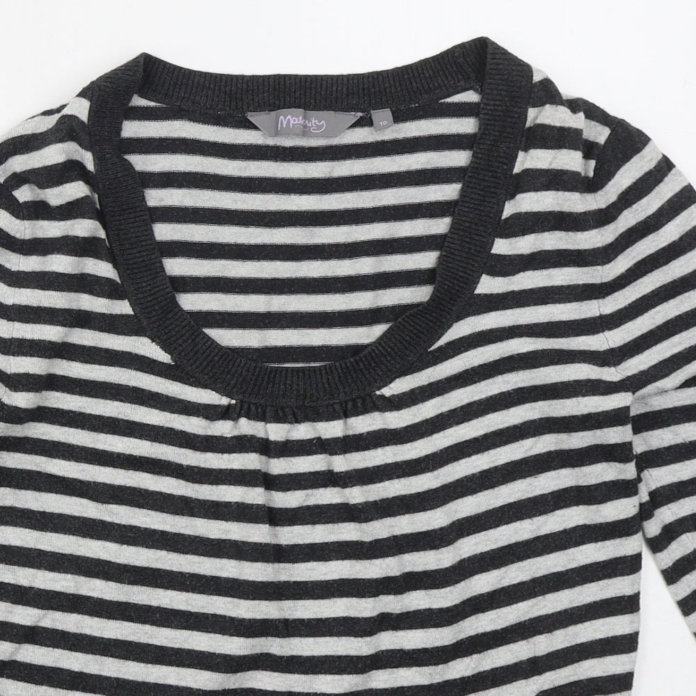 New Look Womens Grey Scoop Neck Striped Viscose Pullover Jumper Size 10