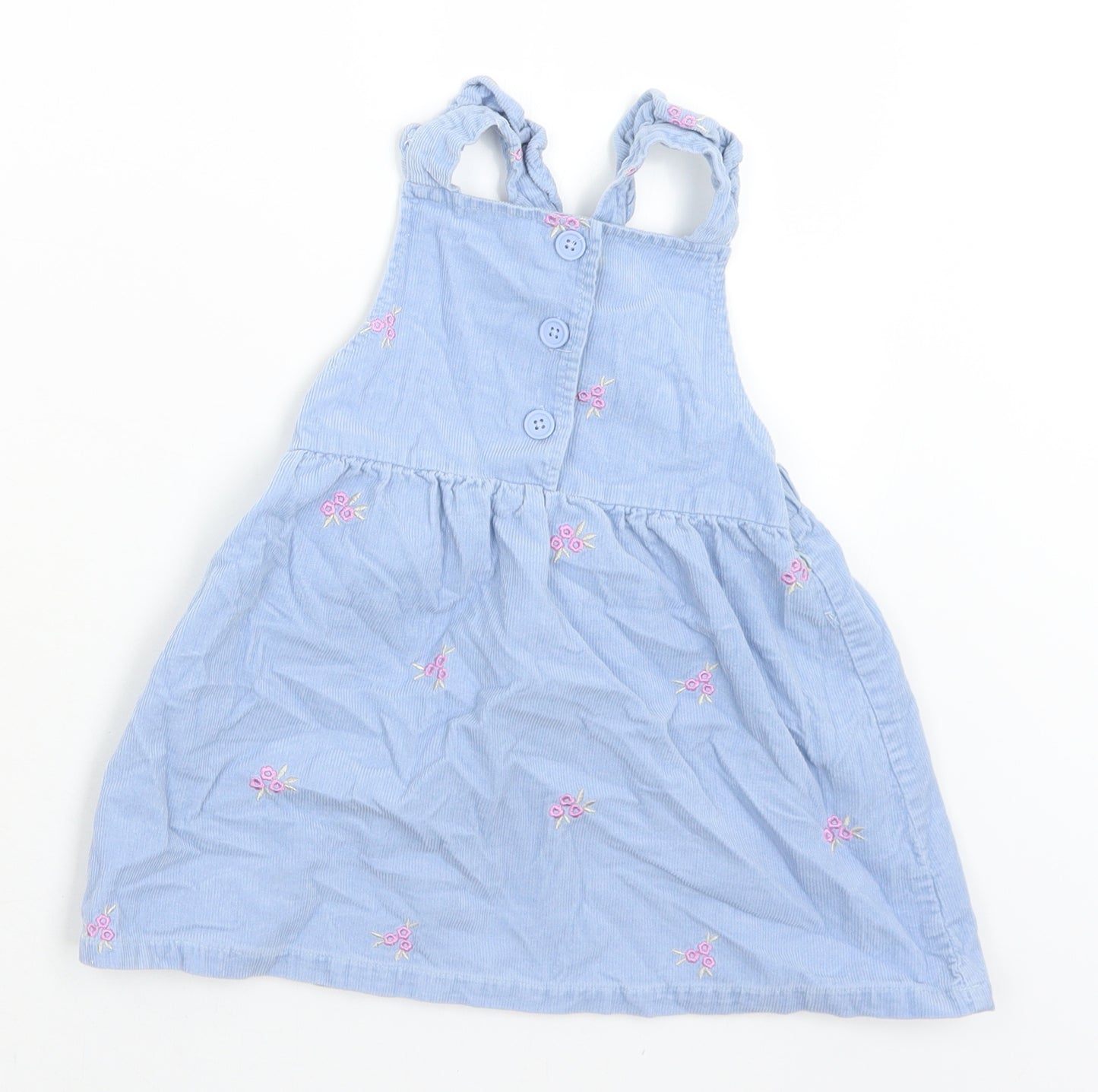 Dunnes Stores Girls Blue Floral Cotton Pinafore/Dungaree Dress  Size 2-3 Years  Square Neck Button