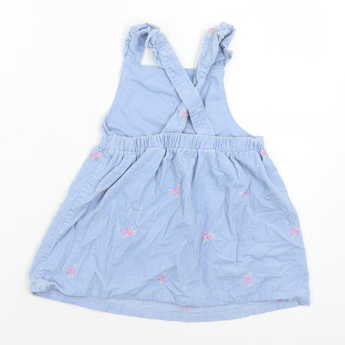 Dunnes Stores Girls Blue Floral Cotton Pinafore/Dungaree Dress  Size 2-3 Years  Square Neck Button