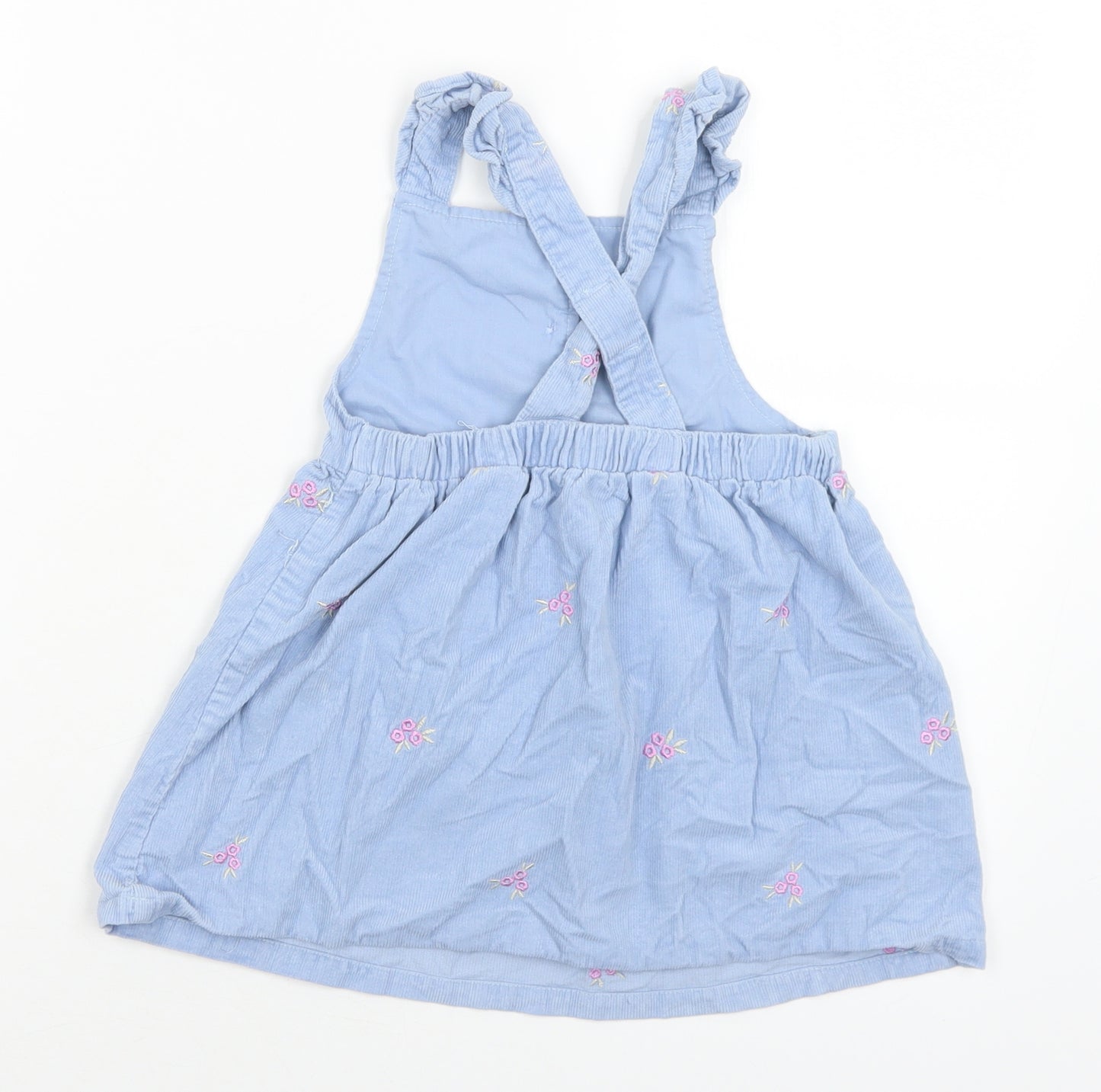 Dunnes Stores Girls Blue Floral Cotton Pinafore/Dungaree Dress  Size 2-3 Years  Square Neck Button